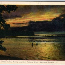 c1930s Clear Lake Postcard Riding Mountain National Park MB Sunset Swimmers PECO picture