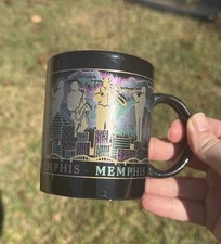 Vintage Memphis Souvenir Coffee Mug Black Ceramic Jazz Blues Musicians Skyline picture