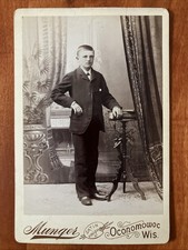 Handsome Young Man Cabinet Card Antique Photo Oconomowoc WI Munger picture