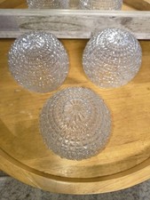 3 Vintage Clear Pressed Glass Diamond Hobnail Ceiling Globe Light Shades... picture