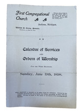 1898 First Congregational Church Bulletin Jackson MI Wartime ANTIQUE picture