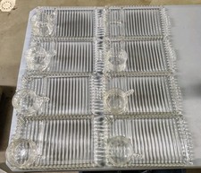 VTG Hazel Atlas ORCHARD CRYSTAL - Set of 7 Glass Snack Sip & Smoke TRAYS w/ CUPS picture