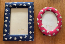 2 JIM THOMPSON SILK PADDED PICTURE FRAME Elephants Blue Rectangle & Red Oval Vtg picture