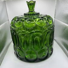L E Smith Moon and Stars Green L 10” Art Glass Jardiniere Lid Biscuit Cookie Jar picture