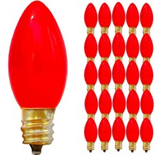 C-7 SOLID RED LIGHT BULBS - BRAND NEW 1 BOX OF 25 C7 RED STEADY CERAMIC OPAQUE picture