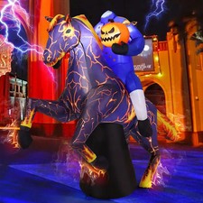 6FT Long Halloween Inflatables Headless Horseman Outdoor Decorations Blow Up Lig picture