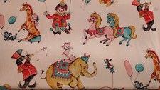 Rare J. Manes Vintage Baby Fabric 1960s Circus Animals Cotton Linen 2 Yds picture