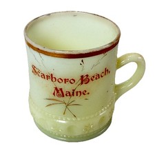 SCARBORO BEACH, MAINE ME Uranium Antique Custard Glass Souvenir Trinket Mug Cup picture