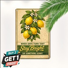 Fresh Lemon Citrus Botanical Art Sign Metal Tin Plaque Kitchen Decor 8x12 picture
