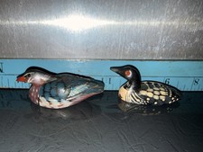 Vintage Miniature Wooden Decoy Figurines Set Wood Duck & Common Loon 2.5
