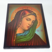 Vintage Byzantine Style Wooden Icon Mother of God Panagia 10.4