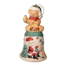 Vintage 1995 Artmark Porcelain Bell Ornament Teddy Bear Christmas Tree Painted picture