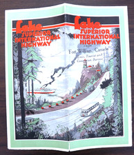 VTG 1920S - 1930s LAKE SUPERIOR INTERNATIONAL HWY. MAP BROCHURE MINNESOTA CANADA picture