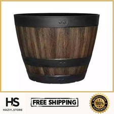 Large Resin Planter Garden Flower Plant Pot Walnut Barrel Gardening Pots picture