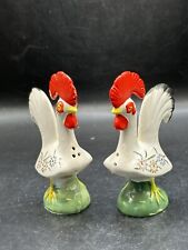 MCM LEGO Ceramic Farmhouse Roosters Salt and Pepper Shakers 1950s Made In Japan picture