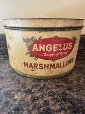 Vintage Antique 1920s ANGELUS MARSHMALLOWS TIN 5lbs 10” Round Cracker Jack Co picture