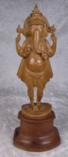 Wooden Hindu Elephant God Lord Ganesh Statue Figurine Hand Carved 10in T Ganesha picture