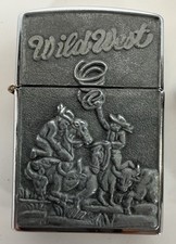 2003 Vintage Zippo Lighter Wild West Cowboy Lasso Pewter Emblem Chrome A 03 picture