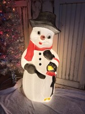 Blow Mold Lighted Snowman With Carrot Nose And Penguin Friend Union Products picture