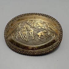 Vtg Crumrine El Arturo Bronze Calf Roping Trophy Belt Buckle Rodeo Cowboy Oval picture