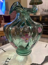 Fenton Hand Painted D Barbour Ribbed Sea Mist Green  Signed Vase picture