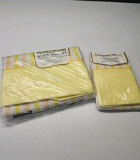 SpringMaid 1 Double Flat & 2 Pillowcases Marvelaira Yellow Peach Stripe  NOS Vtg picture