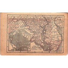 Antique 1889 Map of Maryland 1889 Pocket Map Engraving SAG4-H3 picture