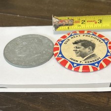 Vintage John F. Kennedy Campaign Pin and Oversized Half Dollar Replica Lot picture