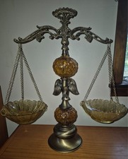 Vintage Hollywood Regency Scales of Justice Amber Glass Eagle Cast Metal 20