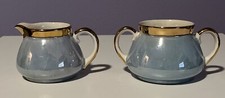 Vintage Blue Lusterware Gold Trim Two Handled Sugar and Creamer picture