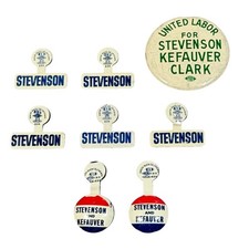 Vintage 1956 Stevenson Kefauver Clark Labor Pin Button Tab Lot 8 Pc Political picture