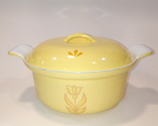 Vtg Belgium #18 Yellow Enamel Cast Iron Covered Casserole Dutch Oven  picture