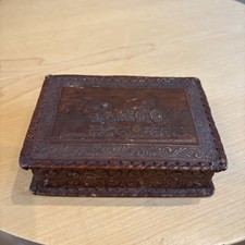vintage Italian hand tooled embossed leather covered wooden cigarette box. picture