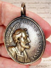 Antique 18th Century Rome Vatican Saint Peter & Paul Pilgrimage Bronze Medal picture