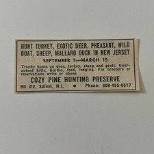 Cozy Pine Hunting Preserve Hunt Turkey Salem NJ 1965 Magazine Ad SAH4-S6 picture