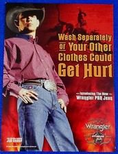 2004 WRANGLER PBR JEANS W/ WORLD CHAMPION JIM SHARP ORIGINAL COLOR PRINT AD picture
