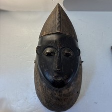  Vintage Baule Mblo Mask Ivory Coast African Art Hand Carved Wood Portrait Mask picture
