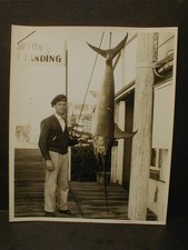1940's FISHERMAN & HUGE MARLIN/SWORDFISH CATCH 8x10 B & W PHOTO- LONG BEACH, CA. picture