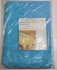 VTG Sunweave Florentine Lace Edged Tablecloth Aquamarine 51x70 Permanent Press  picture