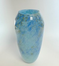 DKL Studio Signed Blue Mottled Art Glass Vase Vermont picture