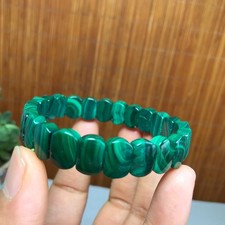 Women Natural Malachite Rectangle Stretch Bangle Gemstone Crystal Wristband 7018 picture