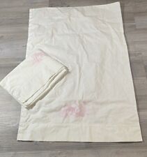 (2) Vintage Cannon White Cotton Muslin Pillowcases Imprinted Pink Sleeping Bunny picture