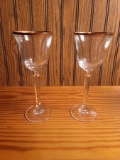 Mikasa Wheaton Wine Glasses Set 2 Gold Rim Blown Glass Replacement 8 Inch picture