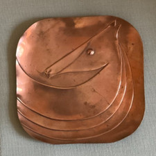 Francisco Rebajes Art Deco Copper 6” Sq Dish Modernistic Stylized Horse's Head picture