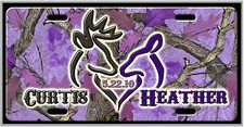 CUSTOM PURPLE Camo New Deer Heart design with YOUR name/s - License Plate picture