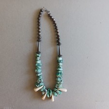 Vintage Seafoam Turquoise Bone & Silver Navajo Necklace  picture