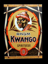 Vintage Kwango Rhum Rum Liquor Label Black Man Belgium picture