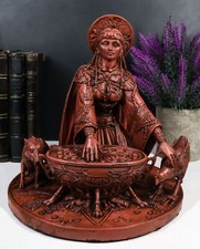 Faux Clay Celtic Goddess of Rebirth Cerridwen Enchantress Magic Cauldron Statue picture