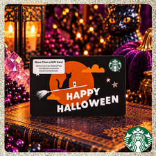 🌙🎃 2026 Starbucks Halloween Black Cat Gift Card | Foil Stars | Mag Stripe $0 picture