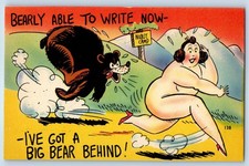 Humor Nude Fat Woman Chasing Bear I've Got A Big Bear Behind Vintage Postcard picture